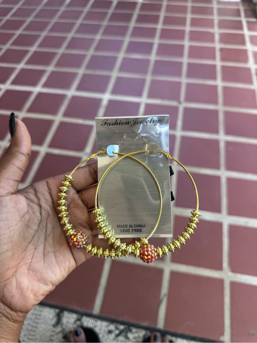 Fashion Jewelry Gold Hoop Earrings with Beaded Accent